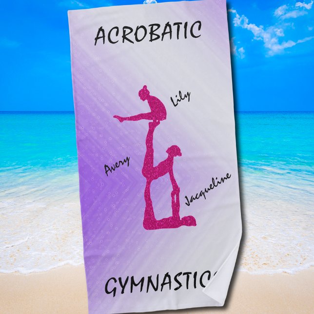 Toalha De Praia Acrobatic Gymnastics Beach Towel c/ Até 3 Nomes (Acrobatic Gymnastics Trio Design for Girls and Teams)