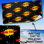 Toalha De Praia Add Name or Text Red Yellow Pop Art Burst on Black<br><div class="desc">Add a Name or any text to these great pop-art yellow burst & stars Towels - See my store for lots more great designs.</div>