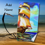 Toalha De Praia Add Name, Sailing Ship Ocean Sea, Blue<br><div class="desc">Sailing Ship Beach Towel  - - See more great beach towels in my store.</div>