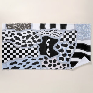 Toalha De Praia Adesivo Xadrez Gato Preto Suspeito Patchwork Xadre