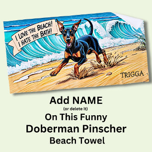 Toalha De Praia Adicionar nome, Doberman Pinscher Splashing in Wav