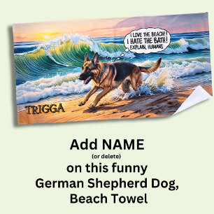 Toalha De Praia Adicionar nome, German shepherd Cachorro em Execuç