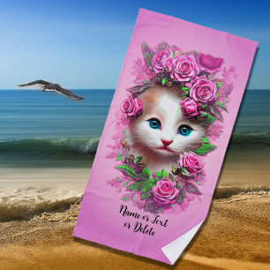 Toalha De Praia Adicionar Texto de Nome, Gatinho de Chique Cute, R