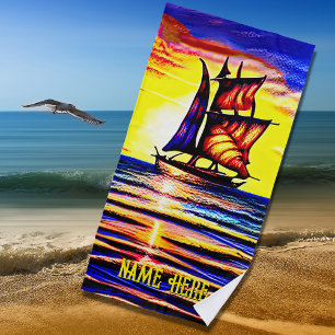 Toalha De Praia Adicione nome, Abstrato com velas marrons