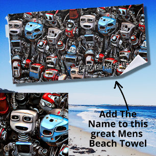 Toalha De Praia Adicione Nome Antigo Robot Junkyard Rusty Grunge