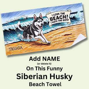 Toalha De Praia Adicione nome, Husky Siberiano saltando em Cão de