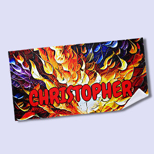 Toalha De Praia Adicione Nome, Red Orange Blue Fire Flames Beach T