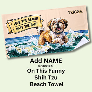 Toalha De Praia Adicione nome, Shih Tzu Dog em execução nas ondas