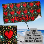 Toalha De Praia Adicione Nome Vintage Red Dourada Heart com Gemsto<br><div class="desc">Vintage Red Dourado Heart com Gemstones - veja mais designs excelentes na minha loja.</div>
