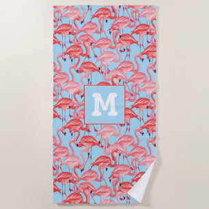 Toalha De Praia Adicione seus flamingos cor-de-rosa brilhantes do