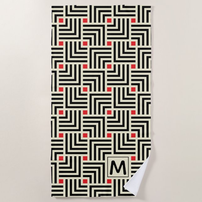 Toalha De Praia Adicione suas linhas | geométricas iniciais teste (Frente)