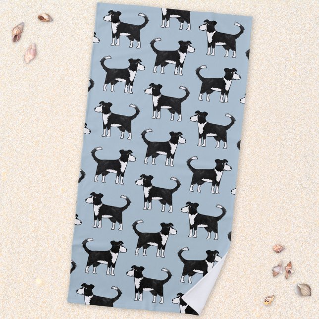 Toalha De Praia Adorable Welsh Border Collie Sheep Dog Pattern (Fun Welsh Border Collie dog cartoon sheepdog art beach towel)