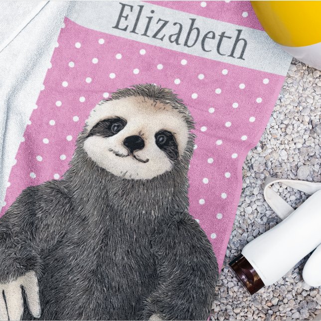 Toalha De Praia Adorável Sloth Teal Name Animal Beach Towel (A one of a kind beach towel featuring an adorable sloth.)