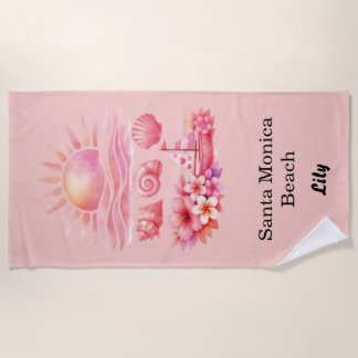 Toalha De Praia Aesthetic Pink Beach Sunset Watercolor