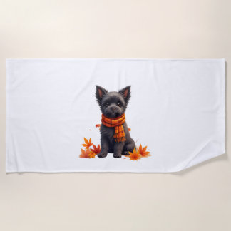 Toalha De Praia Affenpinscher Com Coração Feita De Folhas De Outon
