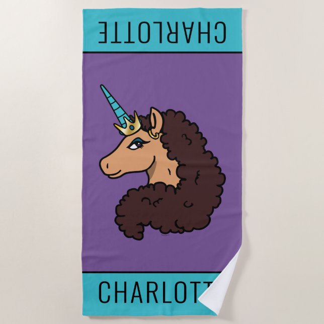 Toalha De Praia Afro Unicorn | Divino (Frente)