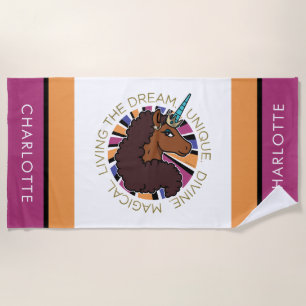 Toalha De Praia Afro Unicorn Vivendo o Design do Sonho