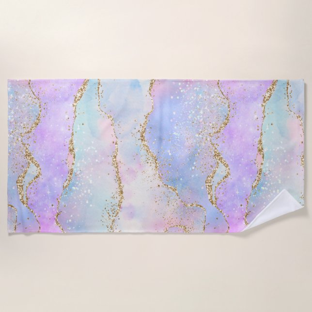 Toalha De Praia Agato de Pastel bonito | Vidro Dourado (Frente)