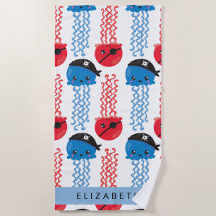 Toalha De Praia Água-viva pirata, padrão de água-viva, seu nome