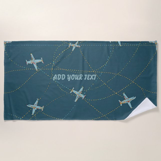 Toalha De Praia Airplane Beach Towel – Personalised with Your Text (Frente)