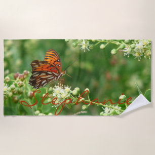 Toalha de praia alaranjada da borboleta com nome