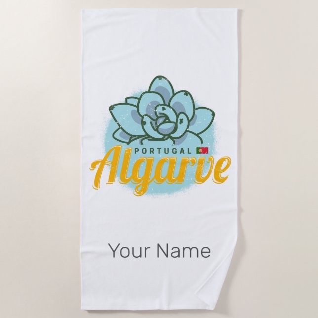Toalha De Praia Algarve Portugal Flor Suculta Souvenir (Frente)