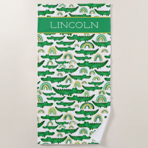 Toalha De Praia Alligador Crocodilo Aquarela Personalizar Arco-Íri