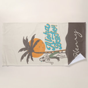 Toalha De Praia Aloha Beaches Hula Girl Hawaii Retro