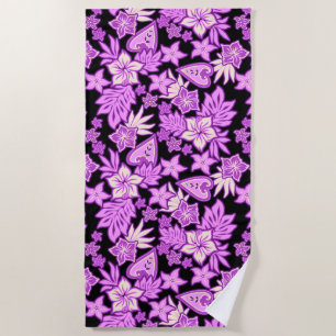 Toalha De Praia Aloha Heart Hawaiian Hibiscus Tropical- Violet