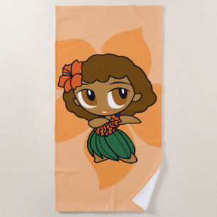 Toalha De Praia Aloha Honys Orange Hula Girl Hawaiian Hibiscus