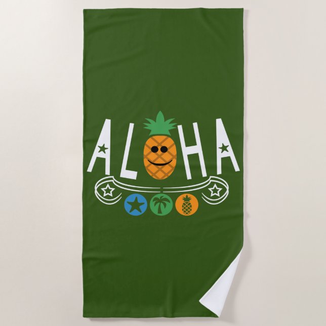 Toalha De Praia Aloha Pineapple Design - Beach Towel (Frente)