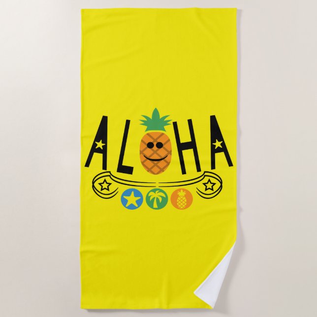 Toalha De Praia Aloha Pineapple Design - Beach Towel (Frente)