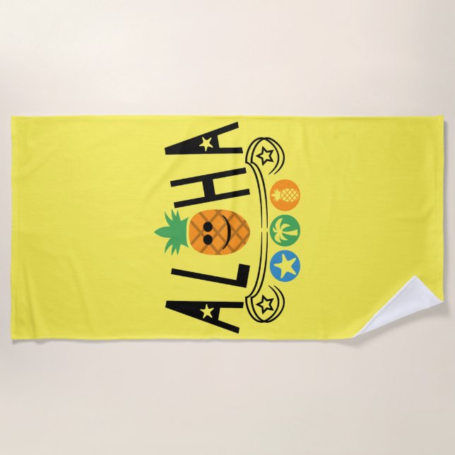 Toalha De Praia Aloha Pineapple Design - Beach Towel (Frente)