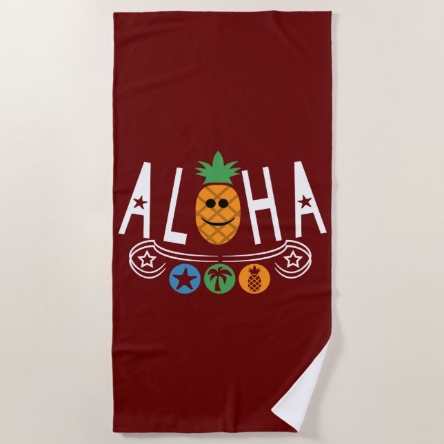 Toalha De Praia Aloha Pineapple Design - Beach Towel (Frente)