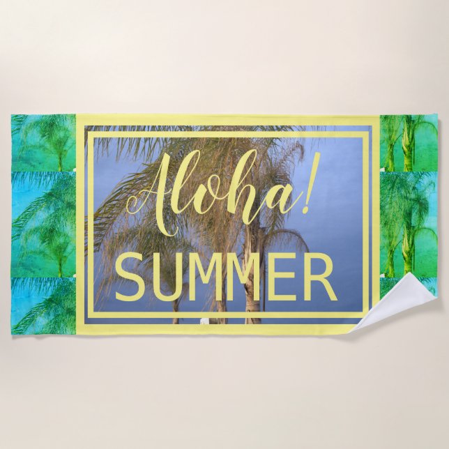 Toalha De Praia Aloha Summer Palm Trees Beach Towel (Frente)
