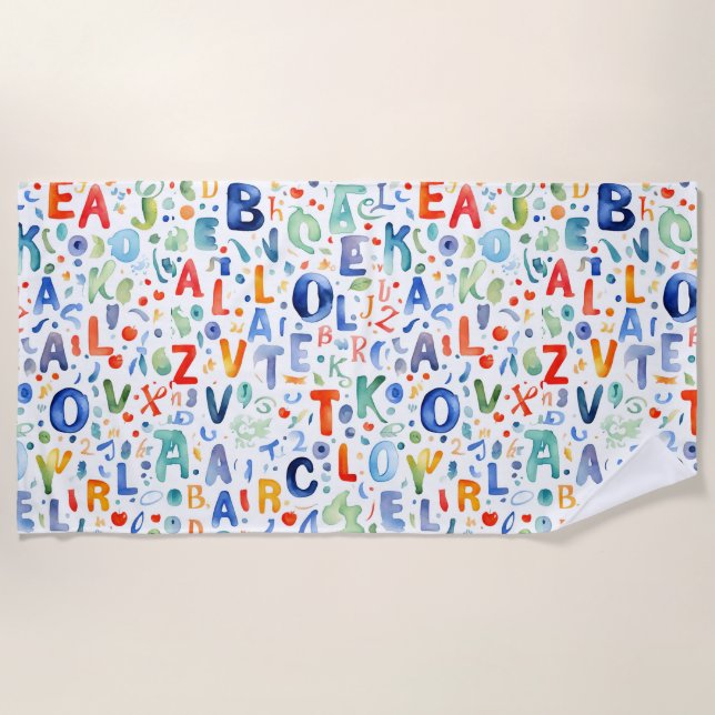 Toalha De Praia Alphabet Pattern watercolor art. (Frente)