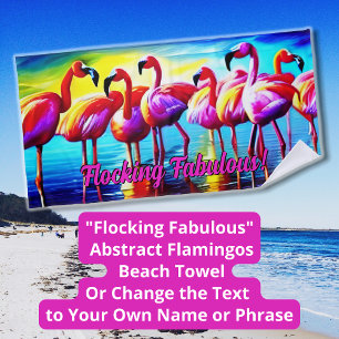 Toalha De Praia Alterar Texto, Bloquear Flamingos de Abstrato Fabu