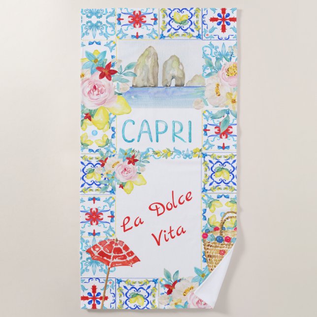 Toalha De Praia Amalfi Coast Capri Blue Tiles Wedding (Frente)