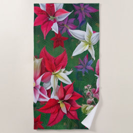 Toalha De Praia Amaryllis e Poinsettia Floral AI Art