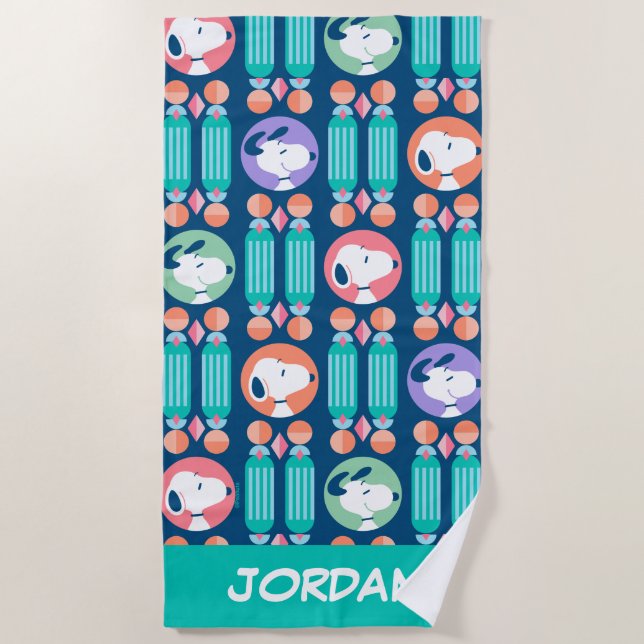 Toalha De Praia Amendoins | Azul Escuro Esnoopy | Adicione seu nom (Frente)