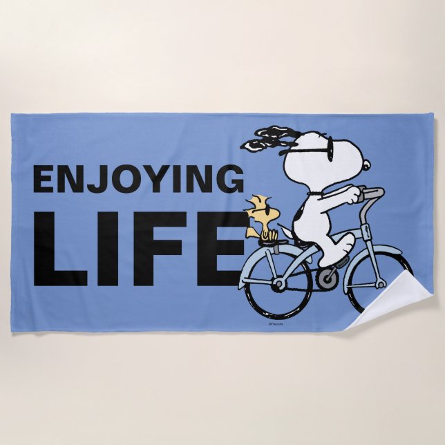 Toalha De Praia Amendoins | Bicicleta Snoopy & Woodstock (Frente)