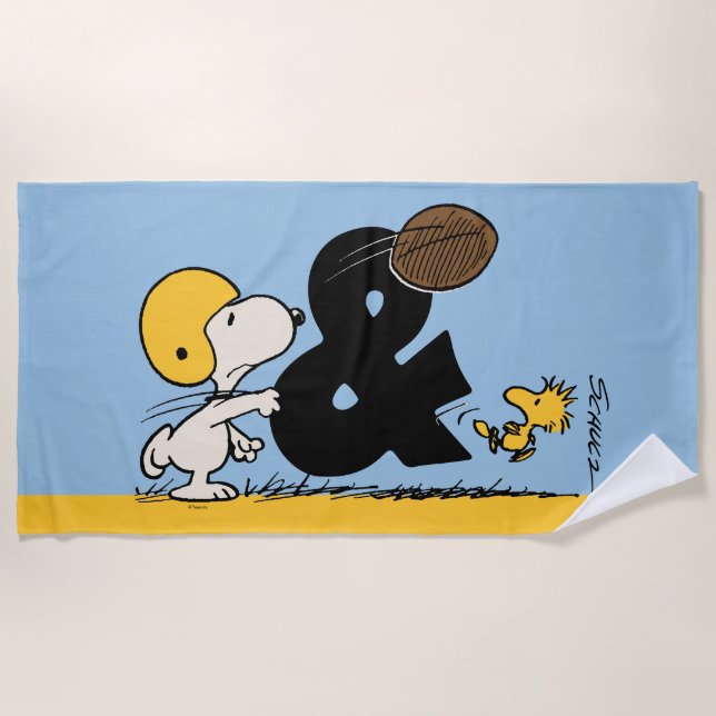 Toalha De Praia Amendoins | Futebol Snoopy & Woodstock (Frente)