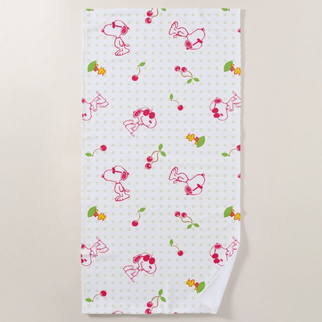 Toalha De Praia Amendoins | Padrão De Cereja De Snoopy & Woodstock (Frente)