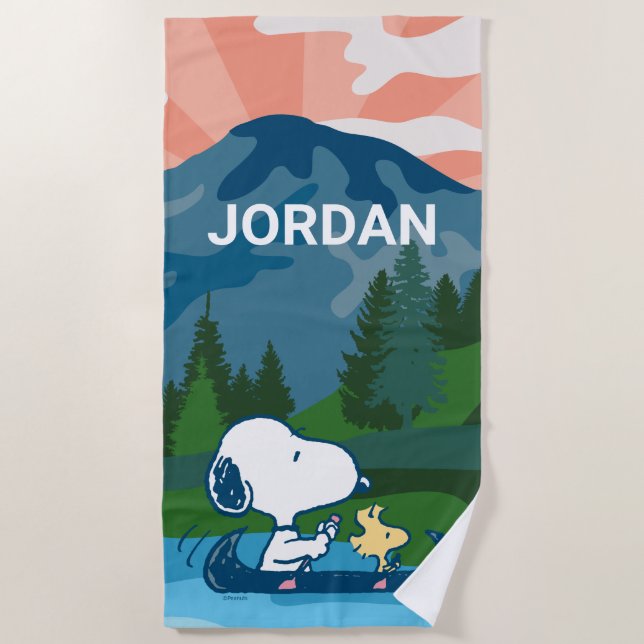 Toalha De Praia Amendoins | Snoopy & Woodstock canoé (Frente)