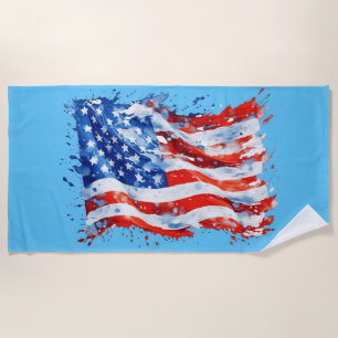 Toalha De Praia American Flag USA Watercolor 4 de julho