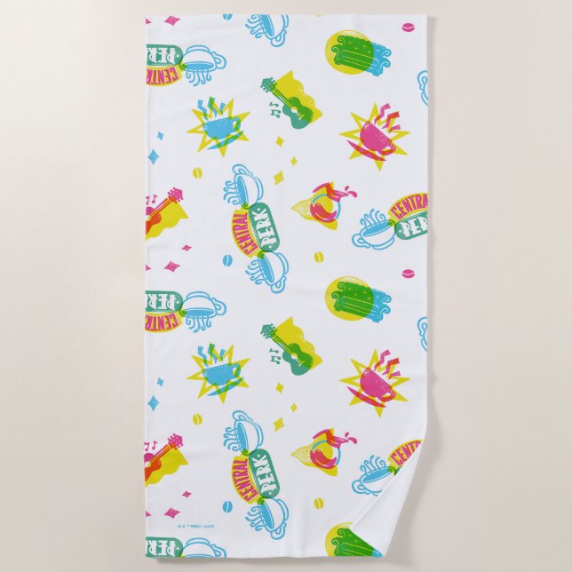 Toalha De Praia AMIGOS™ | Padrão Central Perk Neon (Frente)