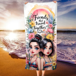 Toalha De Praia Amigos Que Viagem Juntos Permanecem Personalizados