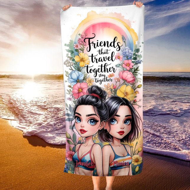 Toalha De Praia Amigos Que Viagem Juntos Permanecem Personalizados (Criador carregado)
