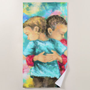 Toalha De Praia Amizade - Crianças Hugging - Paz Amor - Pintura