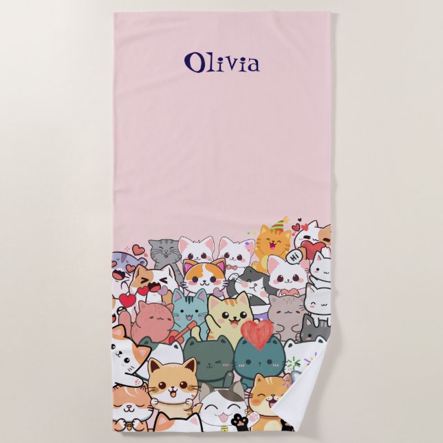 Toalha De Praia Amor de gato  (Frente)